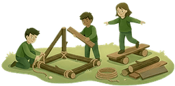 Constructing with logs, planks, ropes and
natural materials