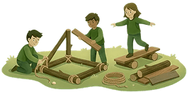 Constructing with logs, planks, ropes and
natural materials
