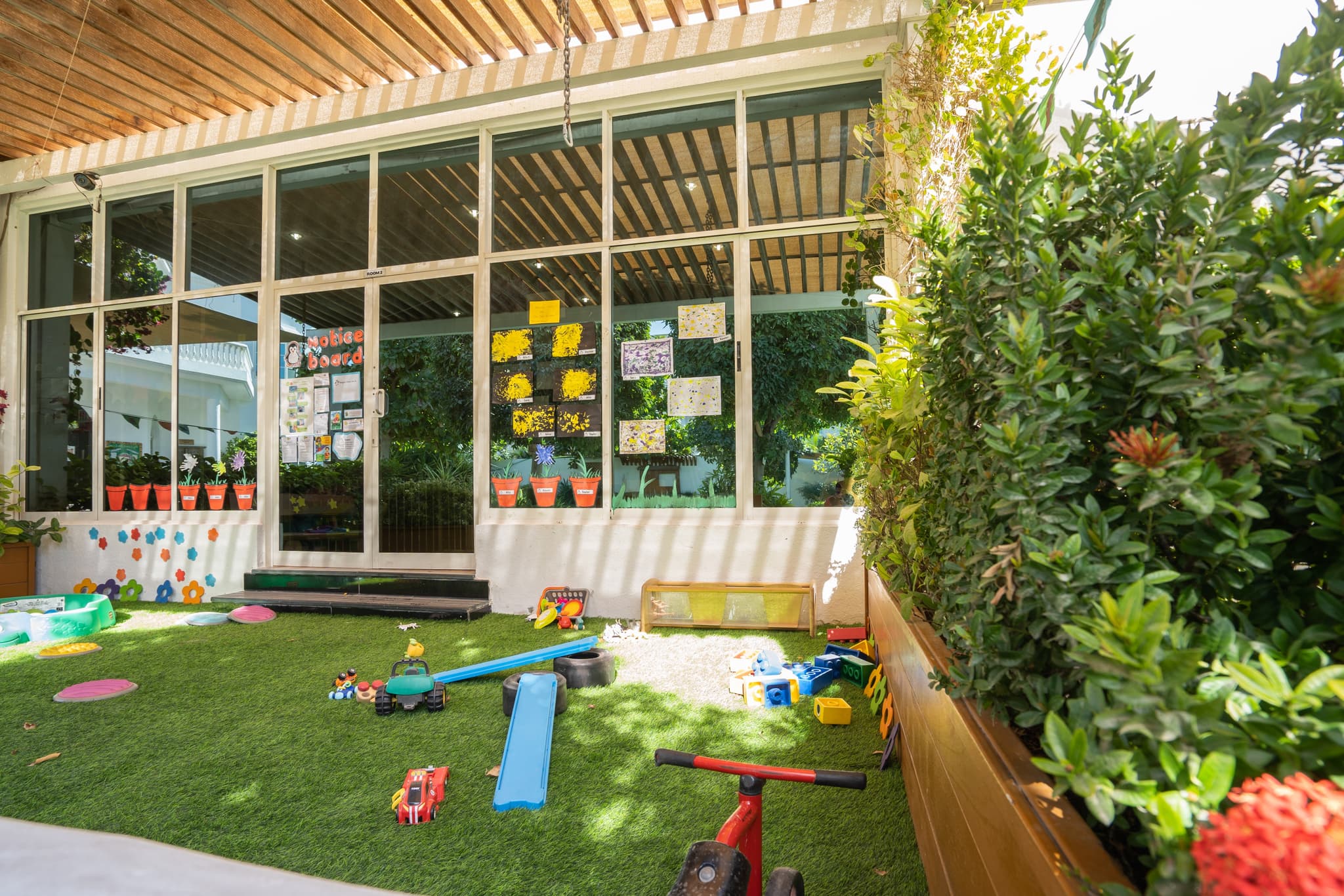Outdoor play area with sand